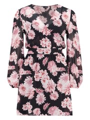 Pour Moi Black Fuller Bust Natalya Metallic Star Chiffon Puff Sleeve Dress - Image 3 of 4