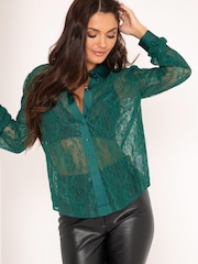 Pour Moi Forest Clara Lace Button Front Long Sleeve Shirt - Image 3 of 5