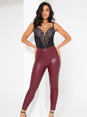 Pour Moi Red Elise Stretch Faux Leather Skinny Trouser - Image 1 of 7