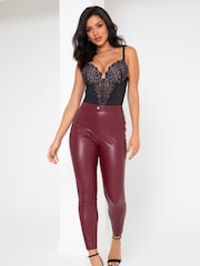 Pour Moi Red Elise Stretch Faux Leather Skinny Trouser - Image 3 of 7