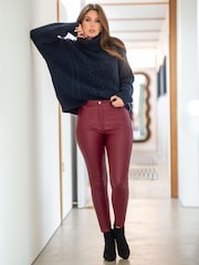 Pour Moi Red Elise Stretch Faux Leather Skinny Trouser - Image 4 of 7