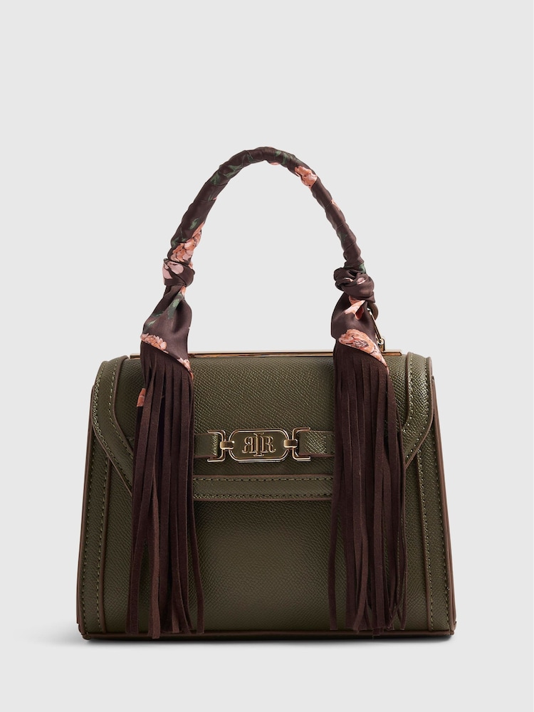 River Island Green Fringe Scarf Tote Cross-Body Bag - Image 2 of 6 River Island Green Fringe Scarf Tote Cross-Body Bag - Image 2 of 6