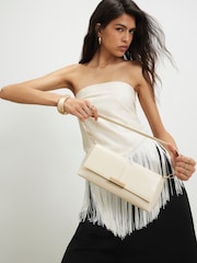 River Island Cream Bar Flap Over Clutch Bag - Image 1 of 5