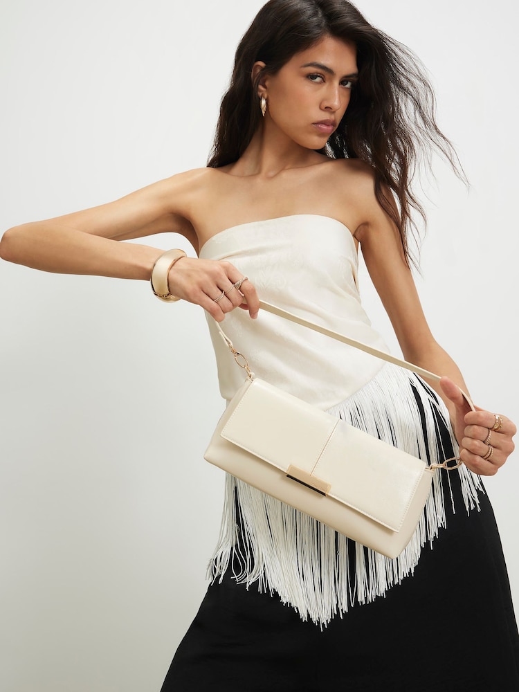 River Island Cream Bar Flap Over Clutch Bag - Image 1 of 5