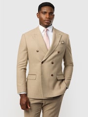 Antique Rogue Natural Slim Fit Baxter Camel Herringbone Double Breasted Jacket - Image 1 of 4