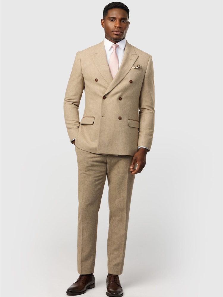 Antique Rogue Natural Slim Fit Baxter Camel Herringbone Double Breasted Jacket - Image 2 of 4