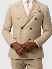 Antique Rogue Natural Slim Fit Baxter Camel Herringbone Double Breasted Jacket - Image 3 of 4