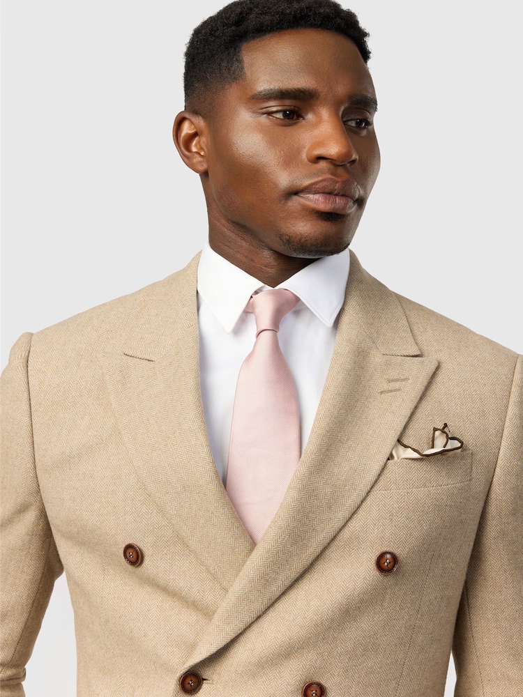 Antique Rogue Natural Slim Fit Baxter Camel Herringbone Double Breasted Jacket - Image 4 of 4