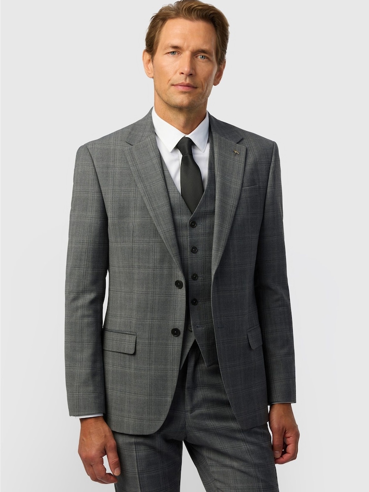 Ted Baker Tailoring Grey Slim Fit Hopsack Check Jacket - Image 1 of 6 Ted Baker Tailoring Grey Slim Fit Hopsack Check Jacket - Image 1 of 6