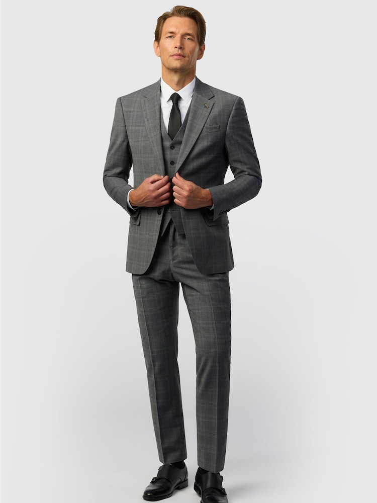 Ted Baker Tailoring Grey Slim Fit Hopsack Check Jacket - Image 2 of 6 Ted Baker Tailoring Grey Slim Fit Hopsack Check Jacket - Image 2 of 6