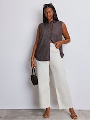 Live Unlimited Brown Striped Sleeveless Button Up Shirt - Image 1 of 6