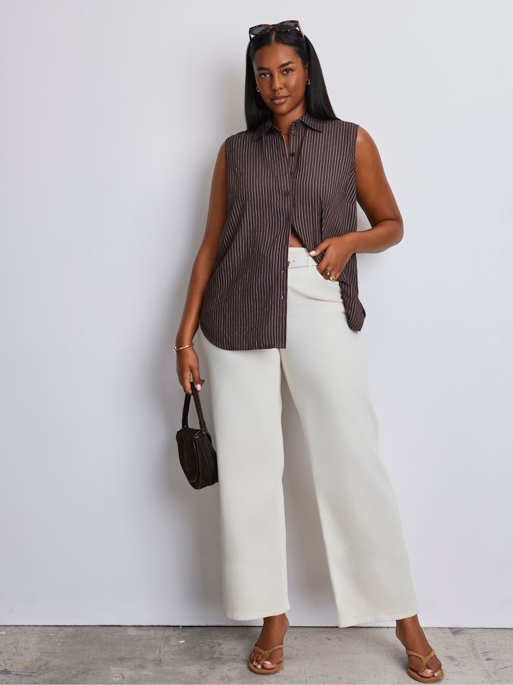 Live Unlimited Brown Striped Sleeveless Button Up Shirt - Image 1 of 6