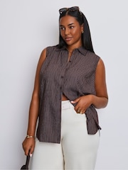 Live Unlimited Brown Striped Sleeveless Button Up Shirt - Image 2 of 6