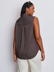 Live Unlimited Brown Striped Sleeveless Button Up Shirt - Image 3 of 6