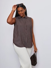 Live Unlimited Brown Striped Sleeveless Button Up Shirt - Image 4 of 6