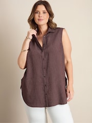 Live Unlimited Brown Striped Sleeveless Button Up Shirt - Image 5 of 6