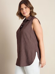 Live Unlimited Brown Striped Sleeveless Button Up Shirt - Image 6 of 6