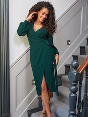 Pour Moi Green Elle Knit Midi Wrap Dress - Image 1 of 5