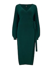 Pour Moi Green Elle Knit Midi Wrap Dress - Image 4 of 5
