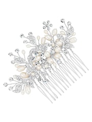 Jon Richard Silver Plated Pave Leaf And Freshwater Pearl Spray Comb - Gift Pouch - Image 1 of 2