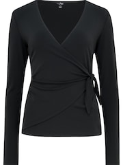 Pour Moi Black Bryony Slinky Recycled Jersey Wrap Top - Image 4 of 5