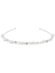 Jon Richard Silver Plated Silver Plated Clear Crystal Poppy Pearl And Crystal Bead Headband - Gift Pouch - Image 1 of 3