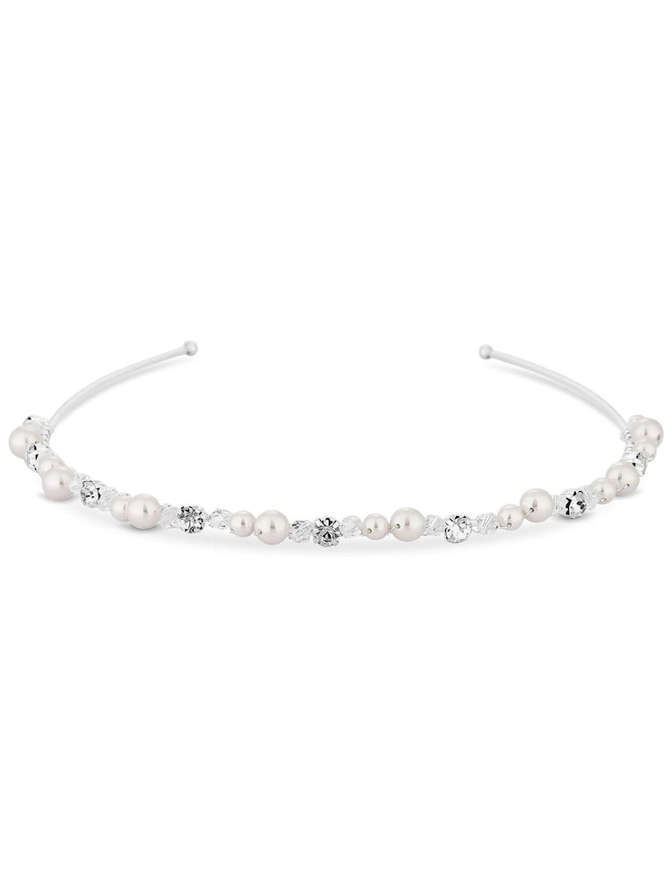 Jon Richard Silver Plated Silver Plated Clear Crystal Poppy Pearl And Crystal Bead Headband - Gift Pouch - Image 1 of 3