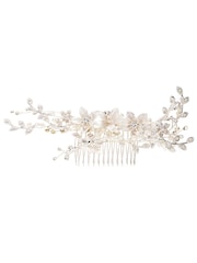 Jon Richard Silver Plated Madeline Silver Texture Petal Maple Leaf Spray Comb - Gift Pouch - Image 1 of 2