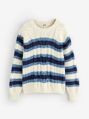 Free People White Frankie Cable Knit Striped Jumper - Image 1 of 6
