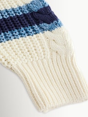 Free People White Frankie Cable Knit Striped Jumper - Image 10 of 11