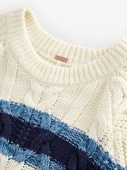 Free People White Frankie Cable Knit Striped Jumper - Image 3 of 6
