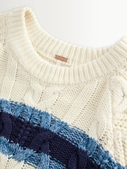 Free People White Frankie Cable Knit Striped Jumper - Image 8 of 11