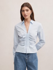 Forever New Blue Ainsley Gathered Shirt - Image 1 of 5