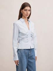 Forever New Blue Ainsley Gathered Shirt - Image 4 of 5
