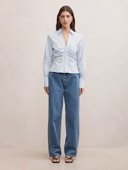 Forever New Blue Ainsley Gathered Shirt - Image 5 of 5