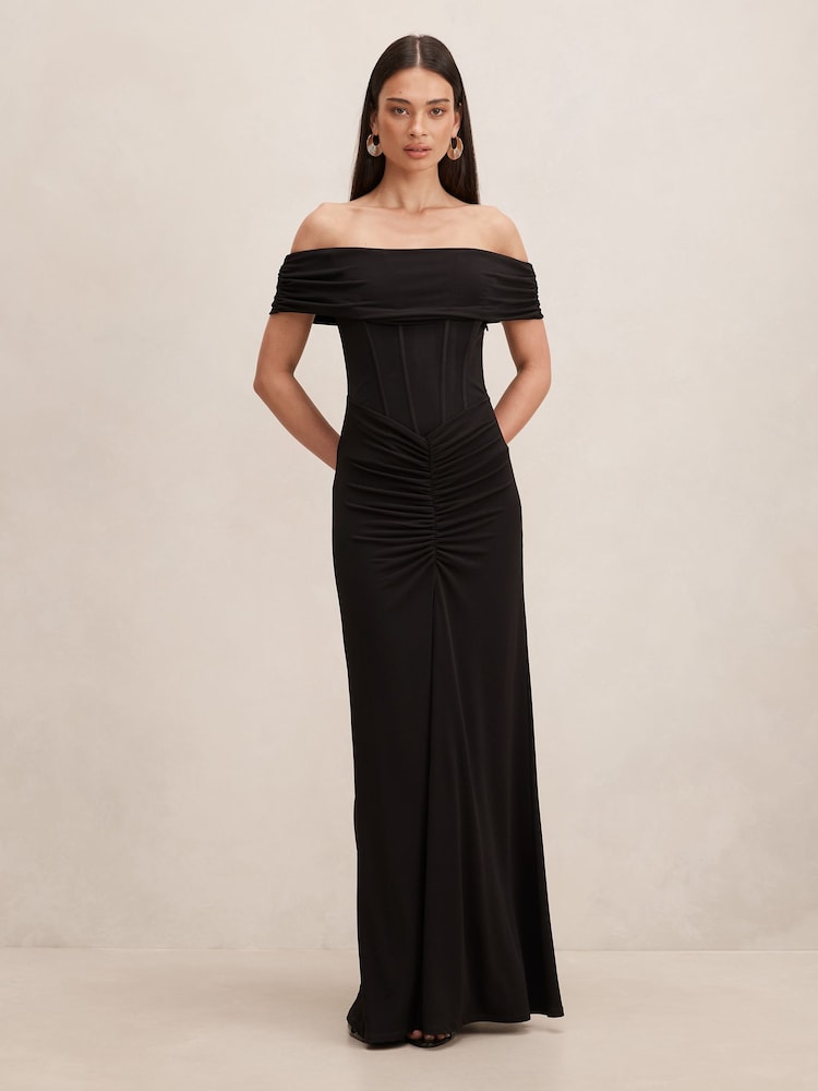 Forever New Ania Ruched Bardot Neck Maxi Dress - Bild 1 von 4 Forever New Ania Ruched Bardot Neck Maxi Dress - Bild 1 von 4