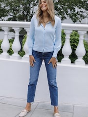 Lipsy Blue Scallop Detail Knit Diamanté Button Cardigan - Image 3 of 4