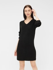 PIECES Black Long Sleeve V Neck Knitted Jumper Dress - Image 2 of 5
