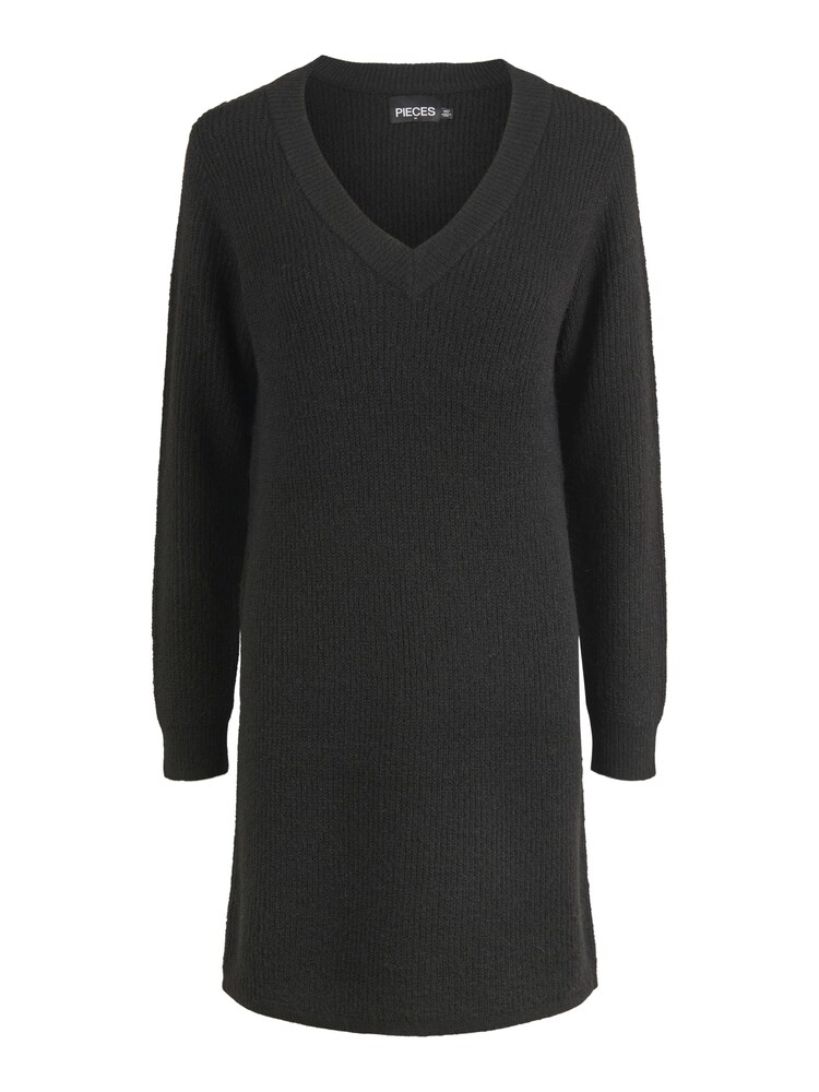 PIECES Black Long Sleeve V Neck Knitted Jumper Dress - Image 5 of 5