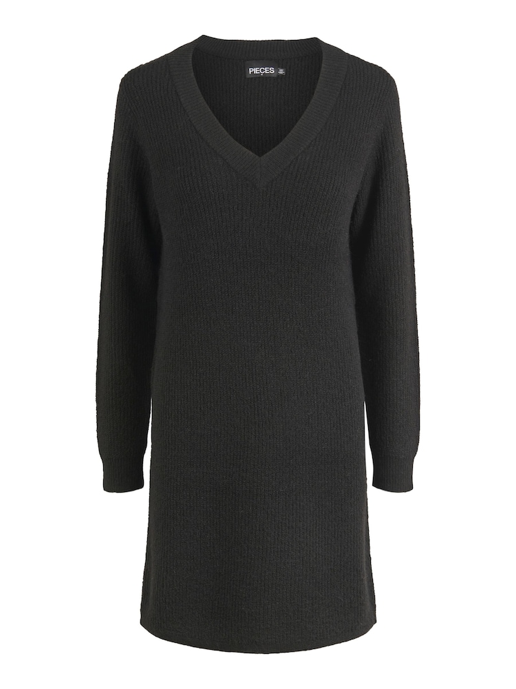 PIECES Black Long Sleeve V Neck Knitted Jumper Dress - Image 5 of 5 PIECES Black Long Sleeve V Neck Knitted Jumper Dress - Image 5 of 5