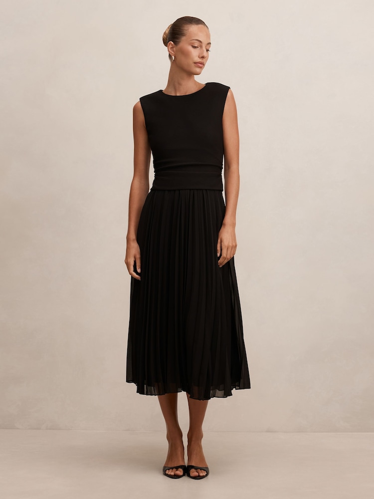 Forever New Black Emilia 2 in 1 Pleated Midi Dress - Image 1 of 4 Forever New Black Emilia 2 in 1 Pleated Midi Dress - Image 1 of 4