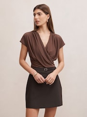 Forever New Brown Oakley V-Neck Drape Top - Image 1 of 5