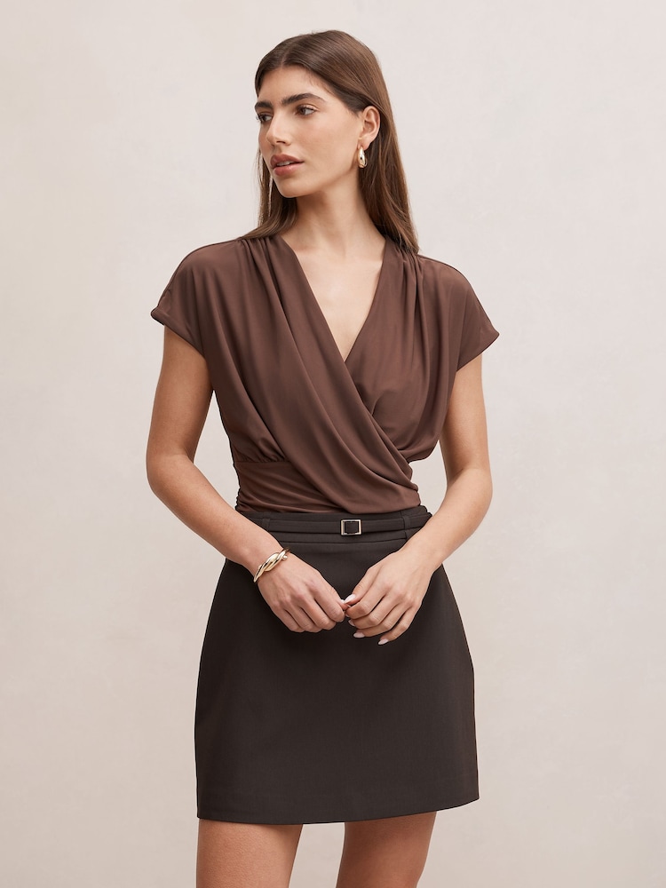 Forever New Brown Oakley V-Neck Drape Top - Image 1 of 5 Forever New Brown Oakley V-Neck Drape Top - Image 1 of 5