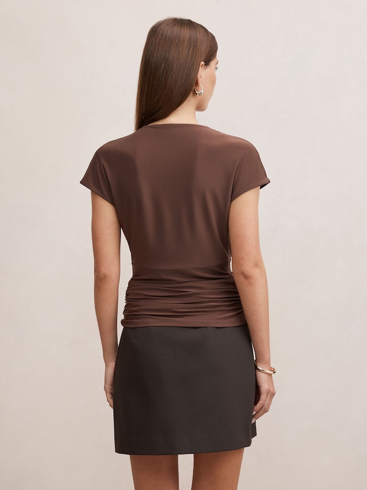Forever New Brown Oakley V-Neck Drape Top - Image 2 of 5 Forever New Brown Oakley V-Neck Drape Top - Image 2 of 5