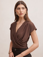 Forever New Brown Oakley V-Neck Drape Top - Image 3 of 5