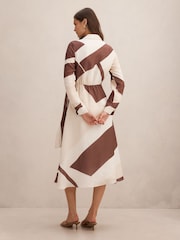 Forever New Brown Linen Blend Angelina Long Sleeve Tie Midi Dress - Image 2 of 4