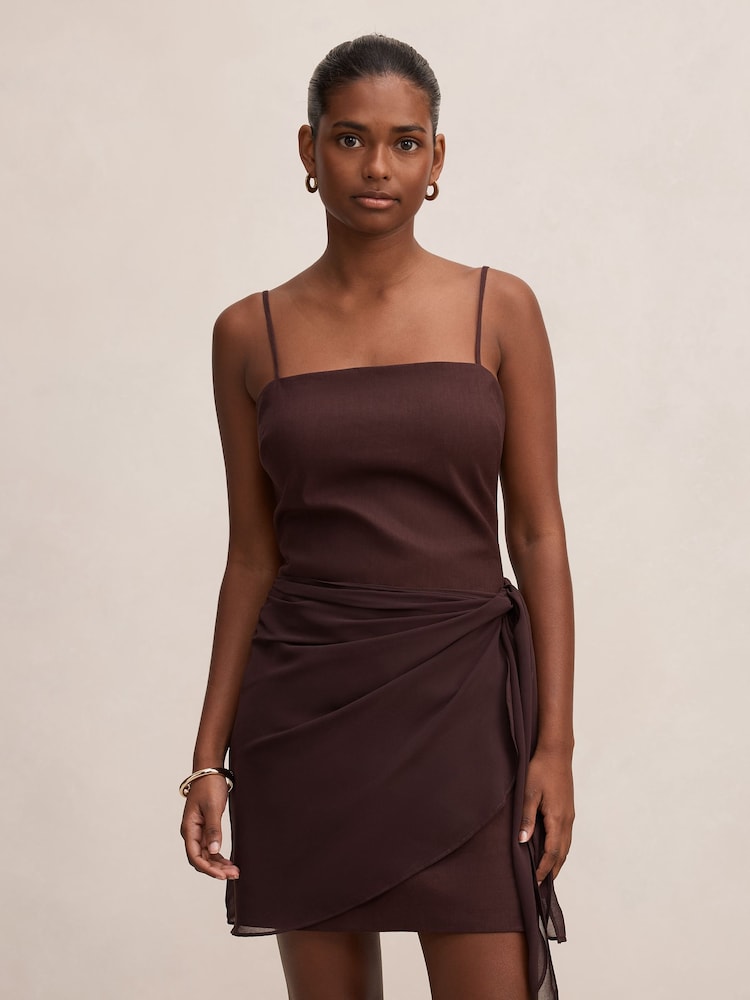 Forever New Brown Sienna Petite Sarong Mini Dress Contains Linen - Image 1 of 5 Forever New Brown Sienna Petite Sarong Mini Dress Contains Linen - Image 1 of 5