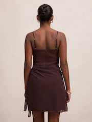 Forever New Brown Sienna Petite Sarong Mini Dress Contains Linen - Image 2 of 5