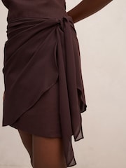 Forever New Brown Sienna Petite Sarong Mini Dress Contains Linen - Image 3 of 5
