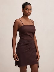 Forever New Brown Sienna Petite Sarong Mini Dress Contains Linen - Image 4 of 5